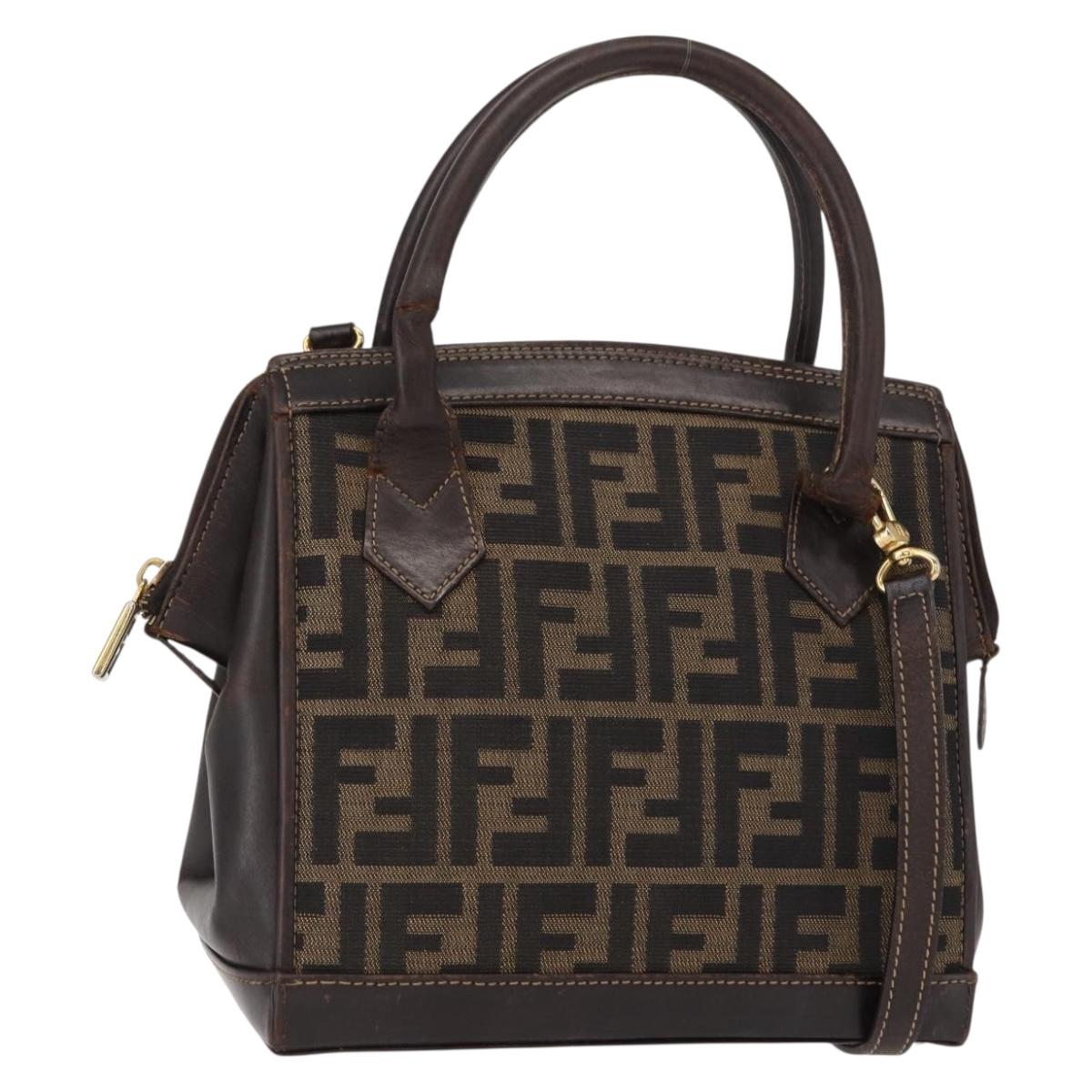 FENDI Zucca Canvas Hand Bag 2way Black Brown Auth bs31384