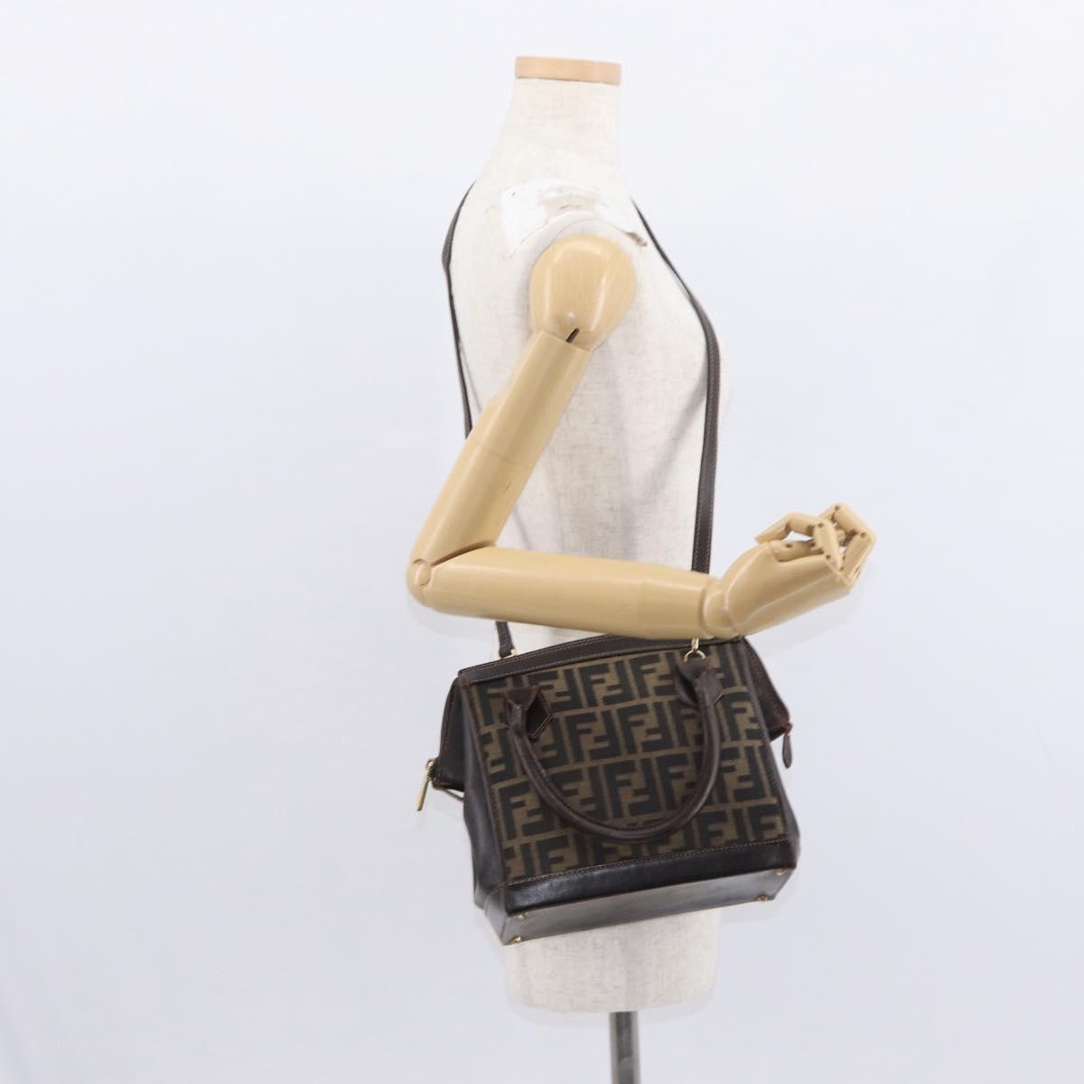 FENDI Zucca Canvas Hand Bag 2way Black Brown Auth bs31384