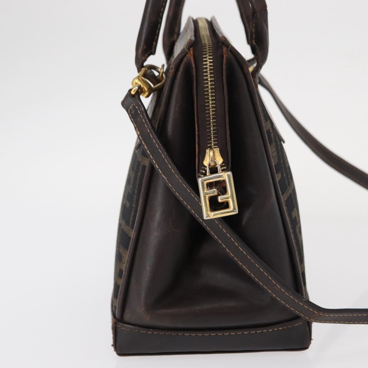 FENDI Zucca Canvas Hand Bag 2way Black Brown Auth bs31384