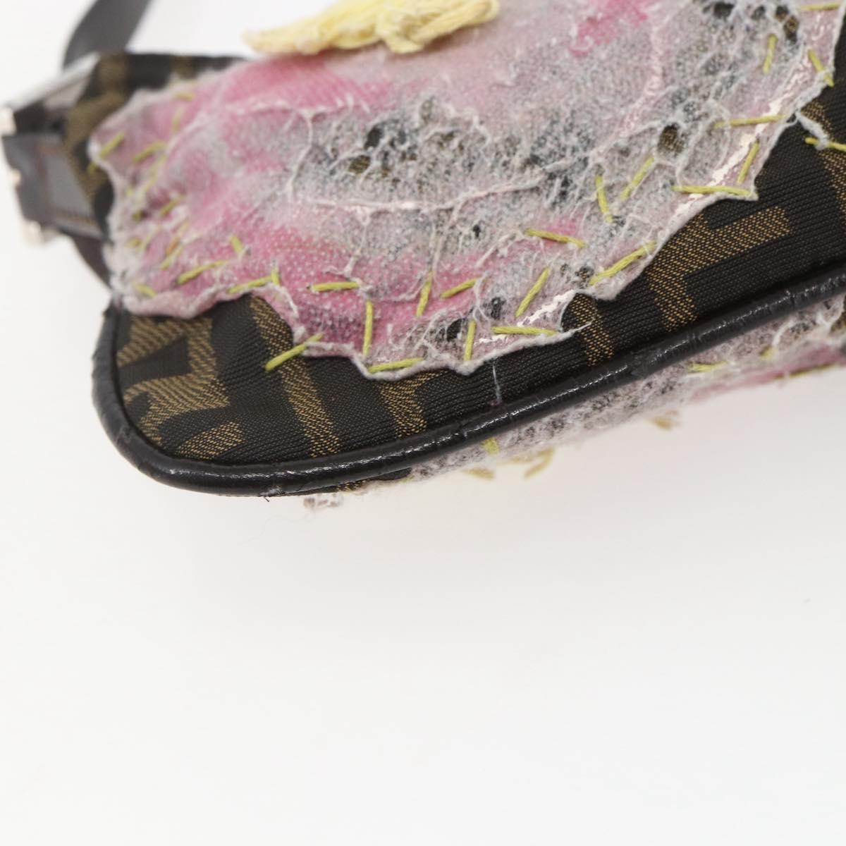 FENDI Zucca Canvas Mamma Baguette Shoulder Bag Black Brown Auth bs31386