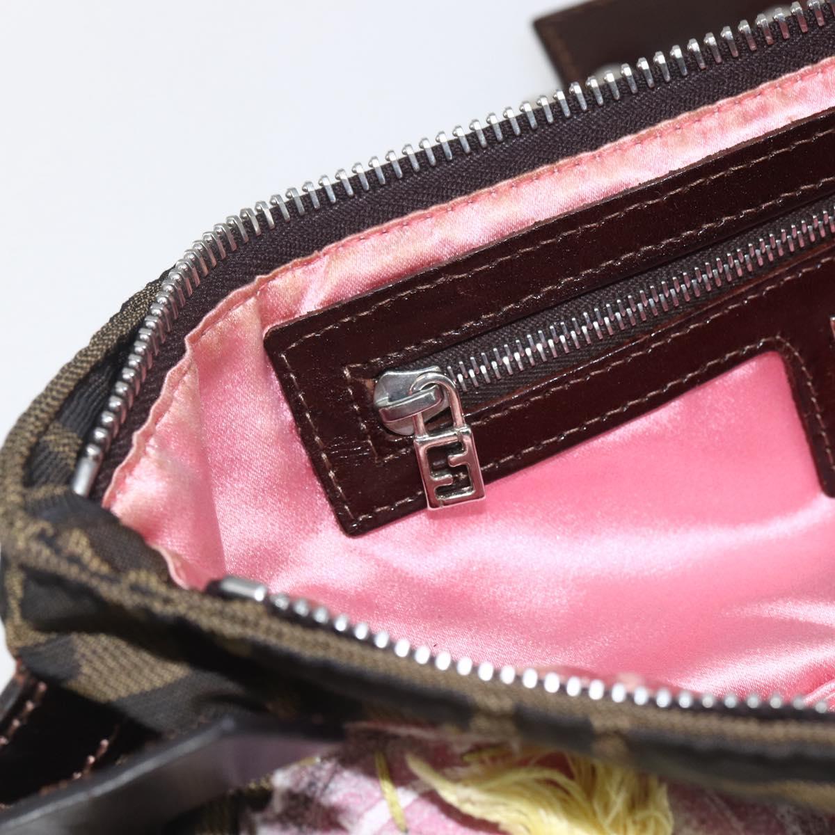 FENDI Zucca Canvas Mamma Baguette Shoulder Bag Black Brown Auth bs31386