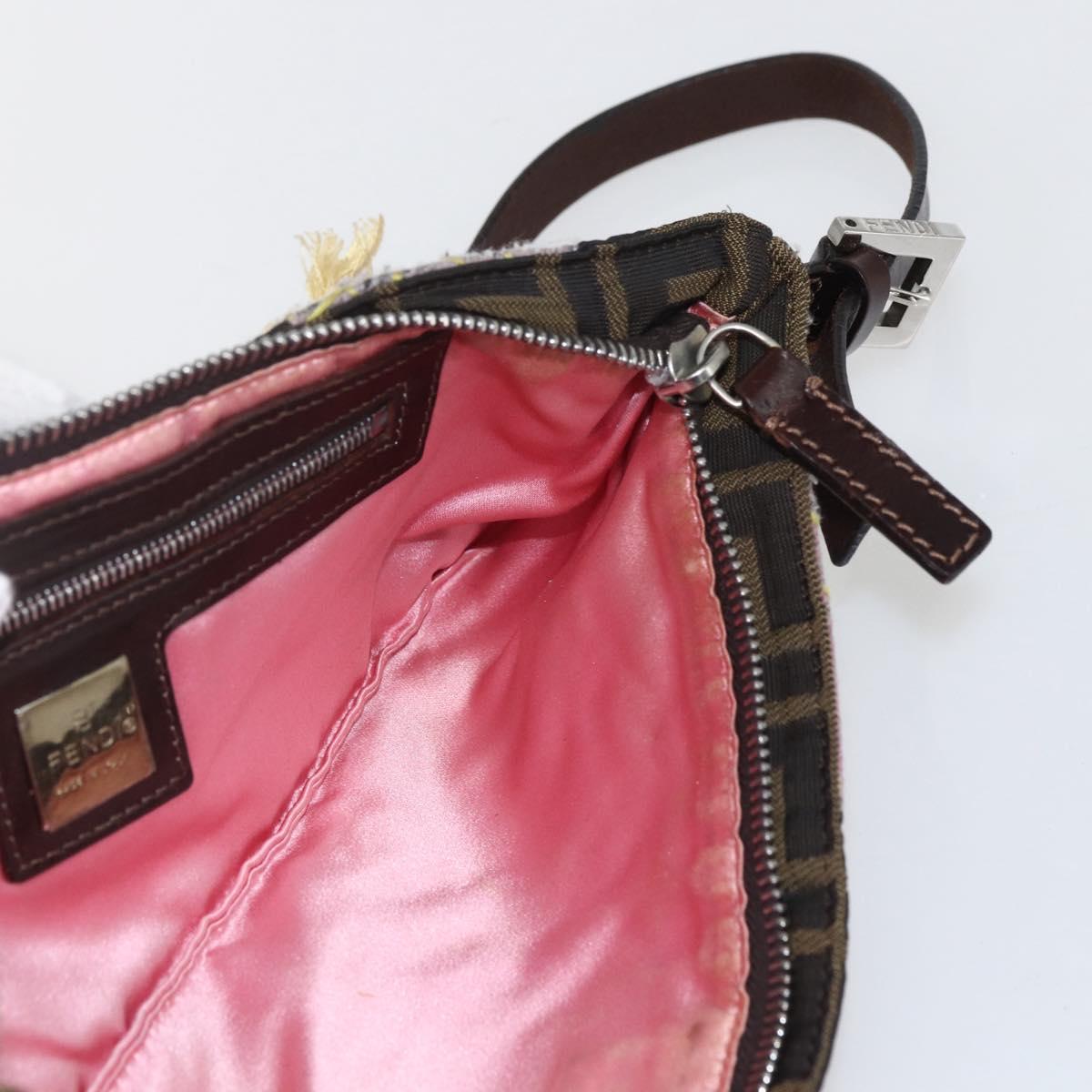 FENDI Zucca Canvas Mamma Baguette Shoulder Bag Black Brown Auth bs31386