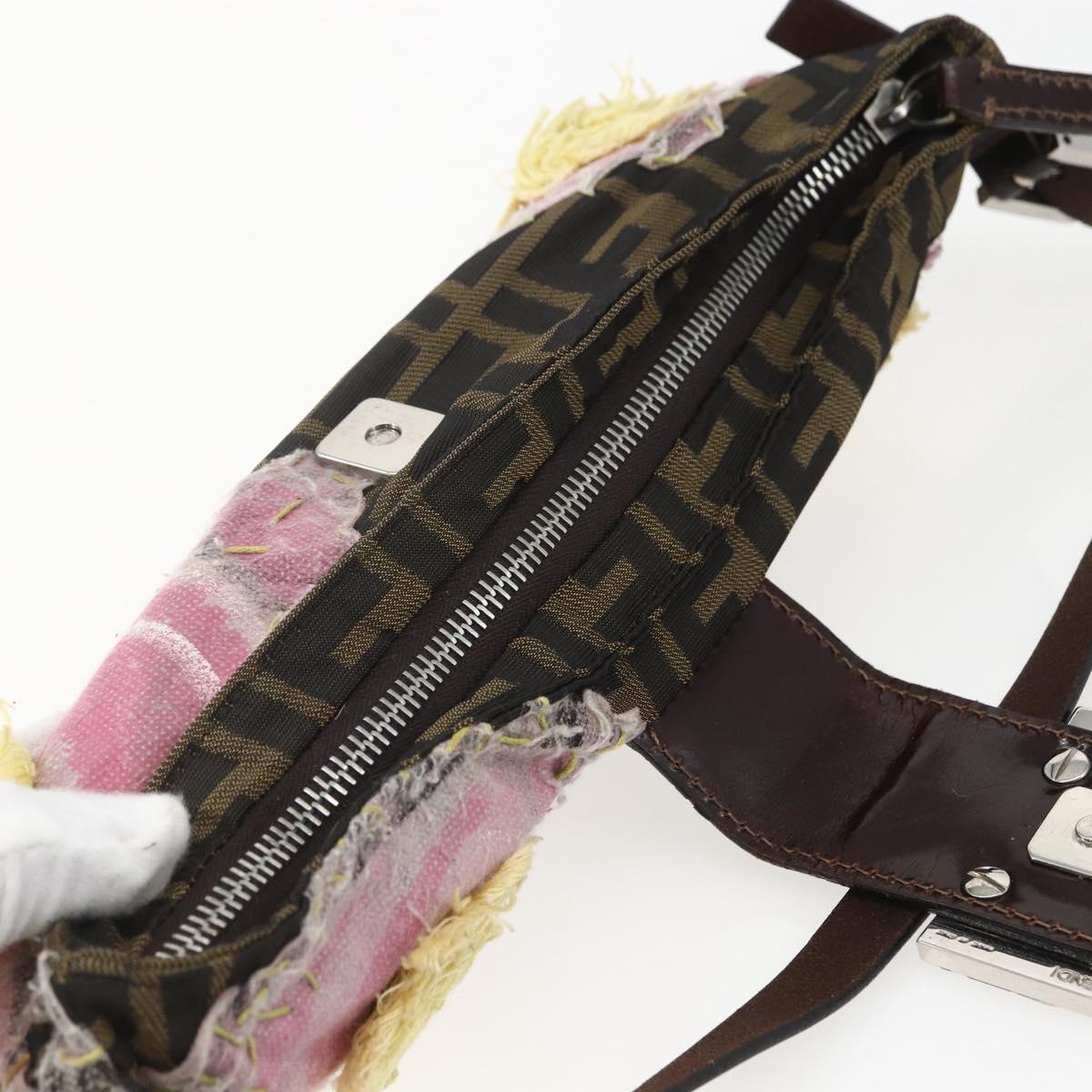 FENDI Zucca Canvas Mamma Baguette Shoulder Bag Black Brown Auth bs31386