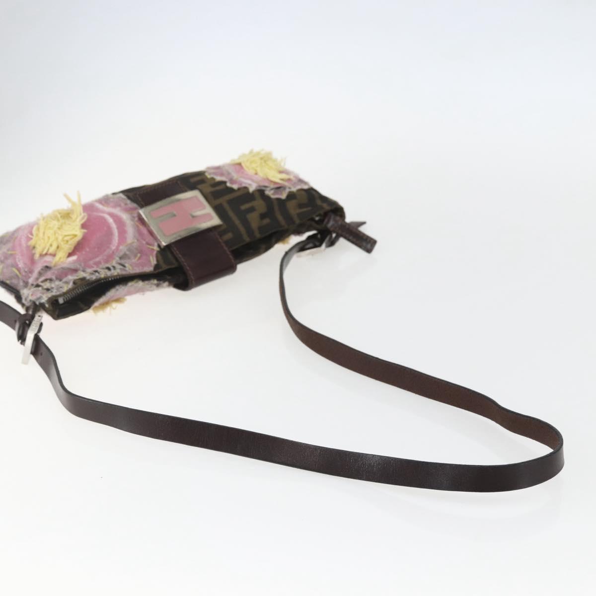 FENDI Zucca Canvas Mamma Baguette Shoulder Bag Black Brown Auth bs31386