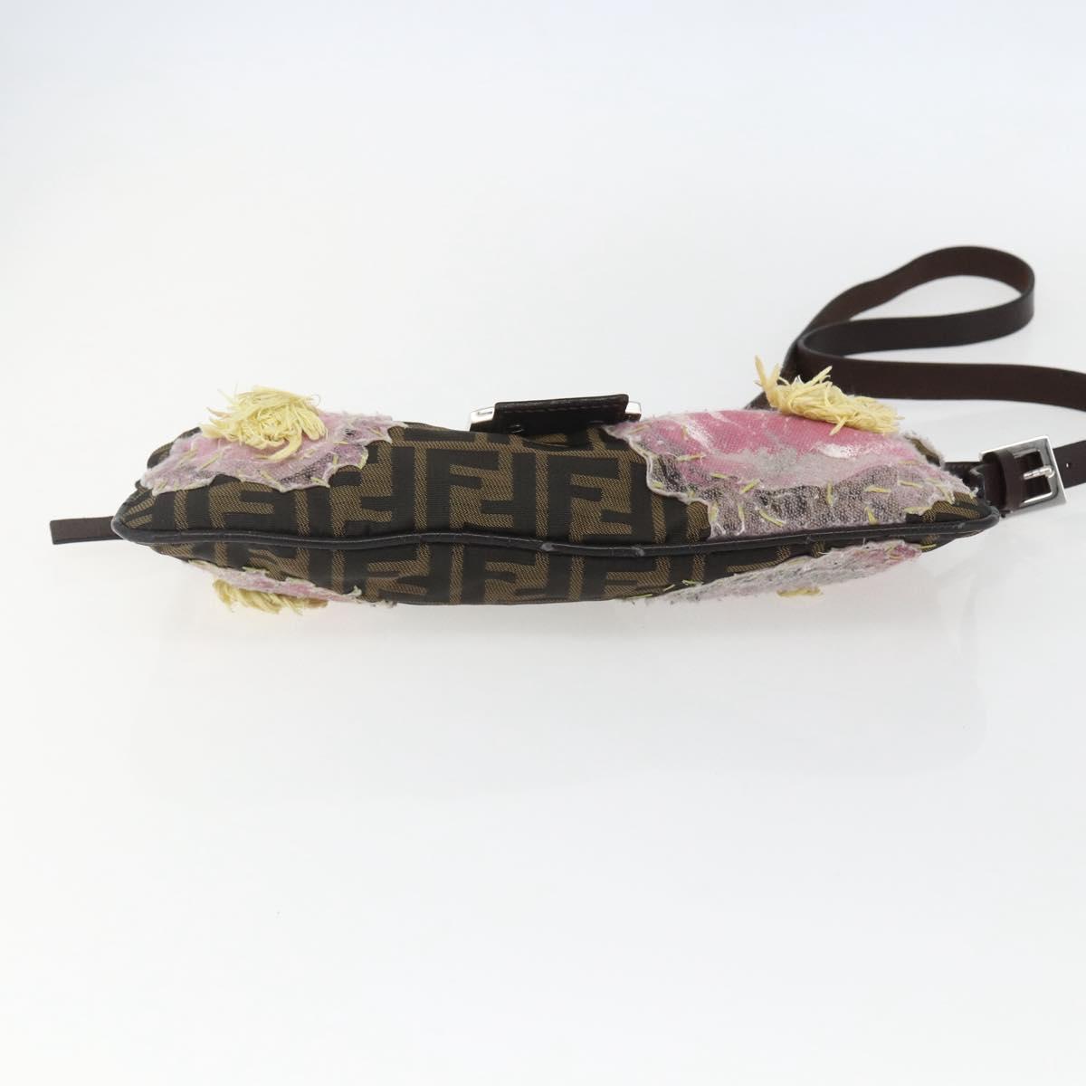 FENDI Zucca Canvas Mamma Baguette Shoulder Bag Black Brown Auth bs31386