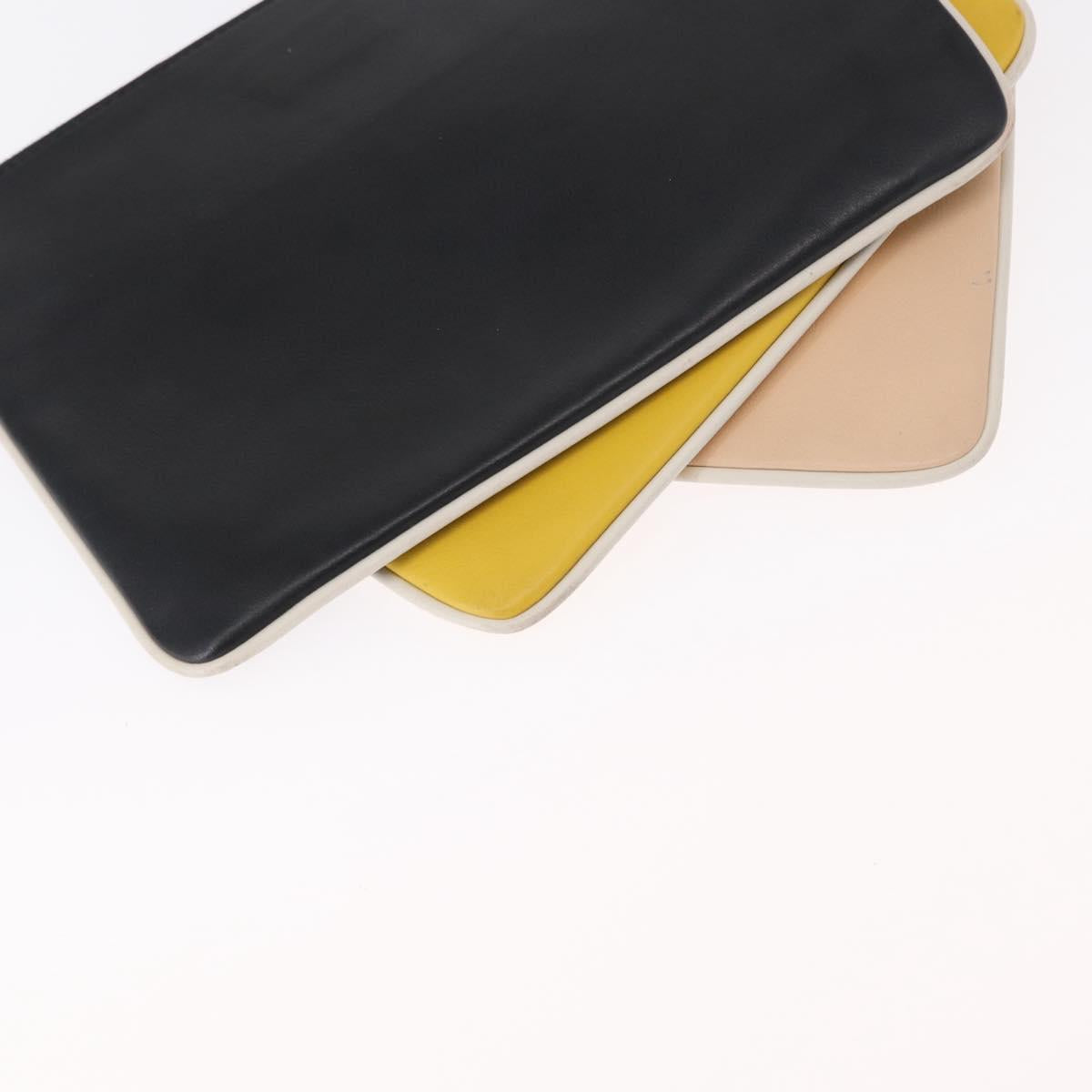 FENDI Triplet Clutch Bag Leather Multicolor Silver Auth bs31387