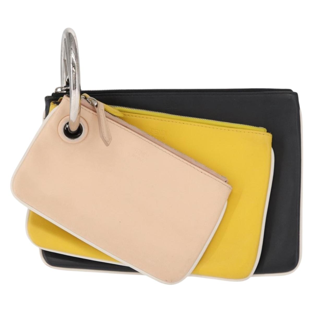 FENDI Triplet Clutch Bag Leather Multicolor Silver Auth bs31387