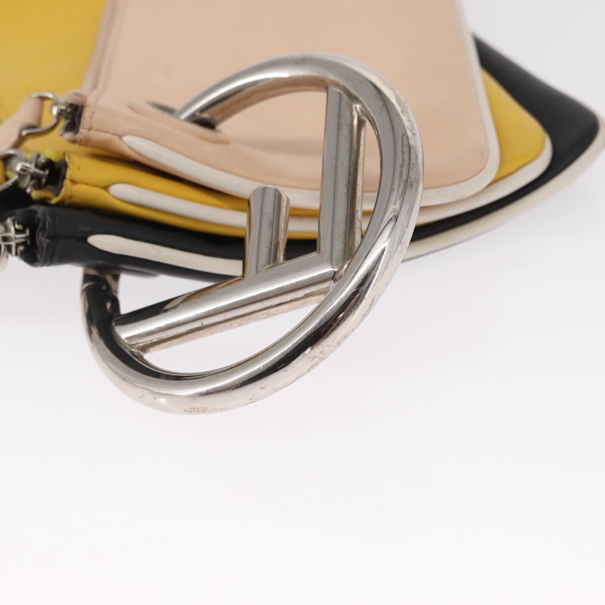 FENDI Triplet Clutch Bag Leather Multicolor Silver Auth bs31387
