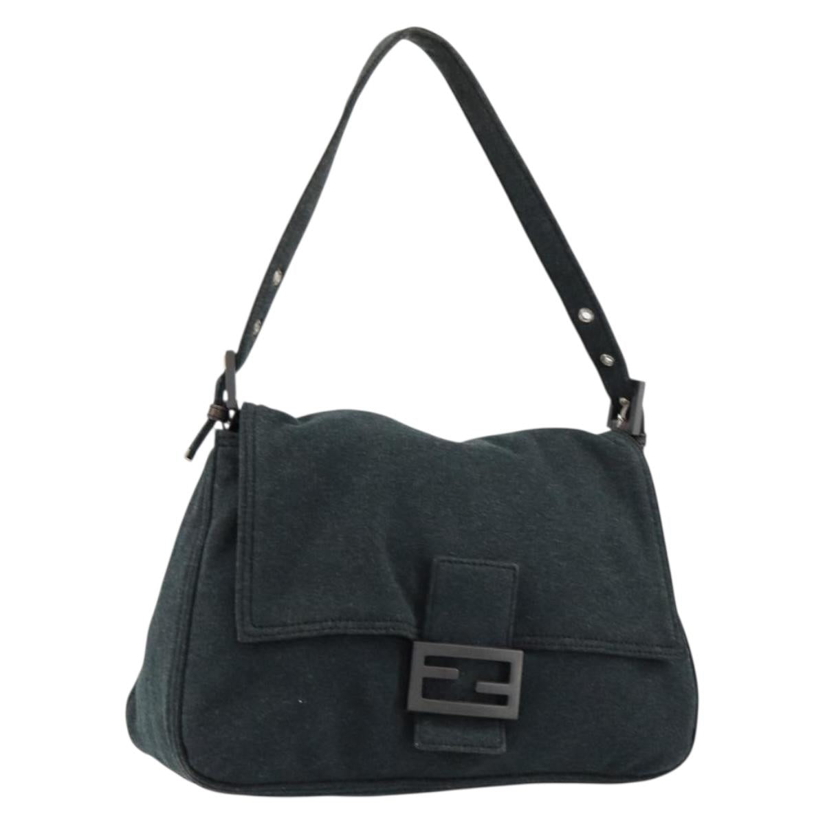 FENDI Mamma Baguette Shoulder Bag Cotton Gray Auth bs31388