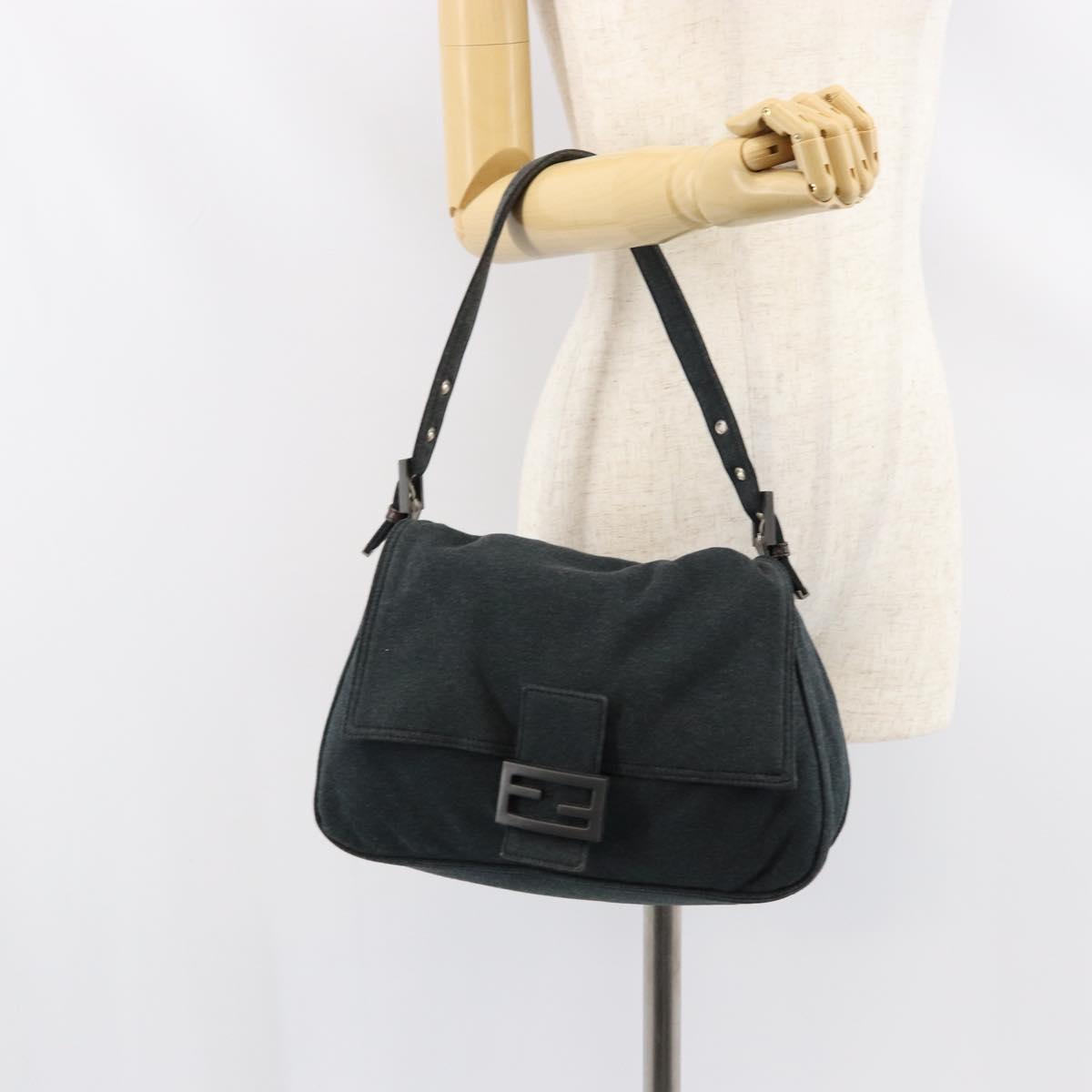 FENDI Mamma Baguette Shoulder Bag Cotton Gray Auth bs31388