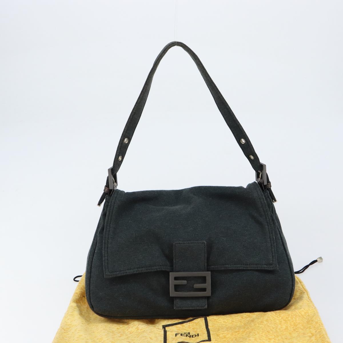 FENDI Mamma Baguette Shoulder Bag Cotton Gray Auth bs31388