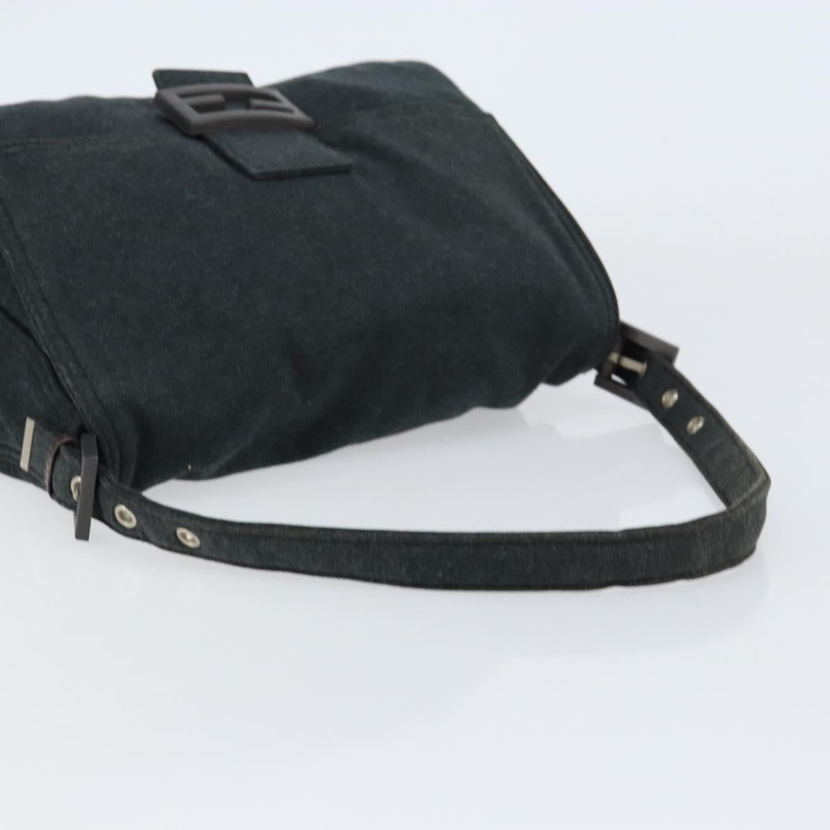 FENDI Mamma Baguette Shoulder Bag Cotton Gray Auth bs31388