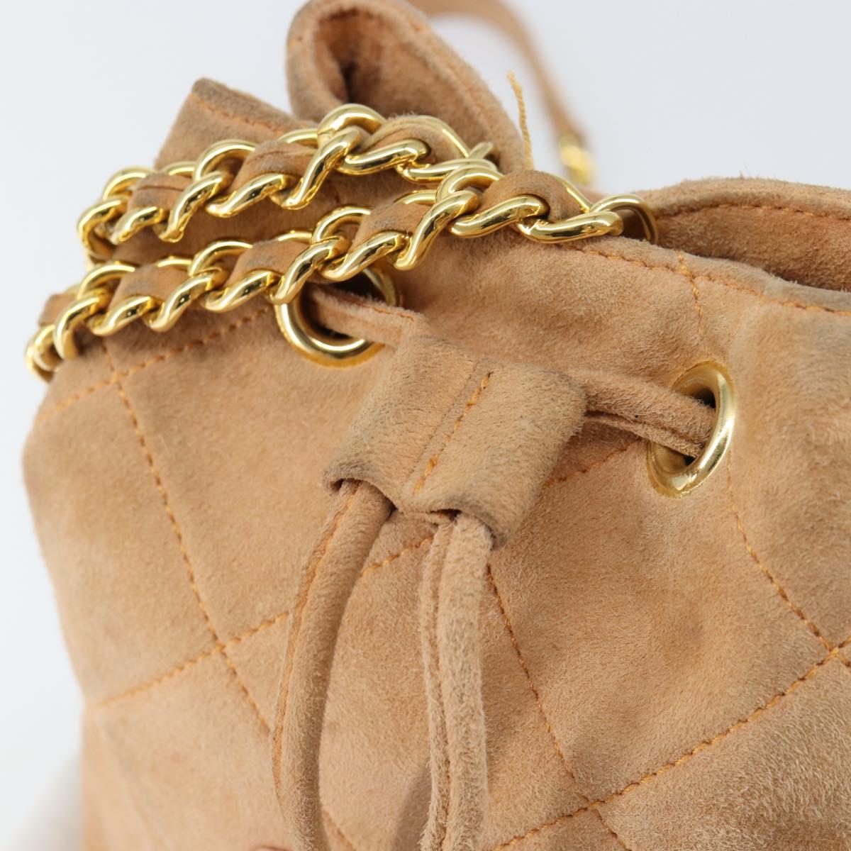 PRADA Chain Shoulder Bag Suede Orange Gold Auth bs31389