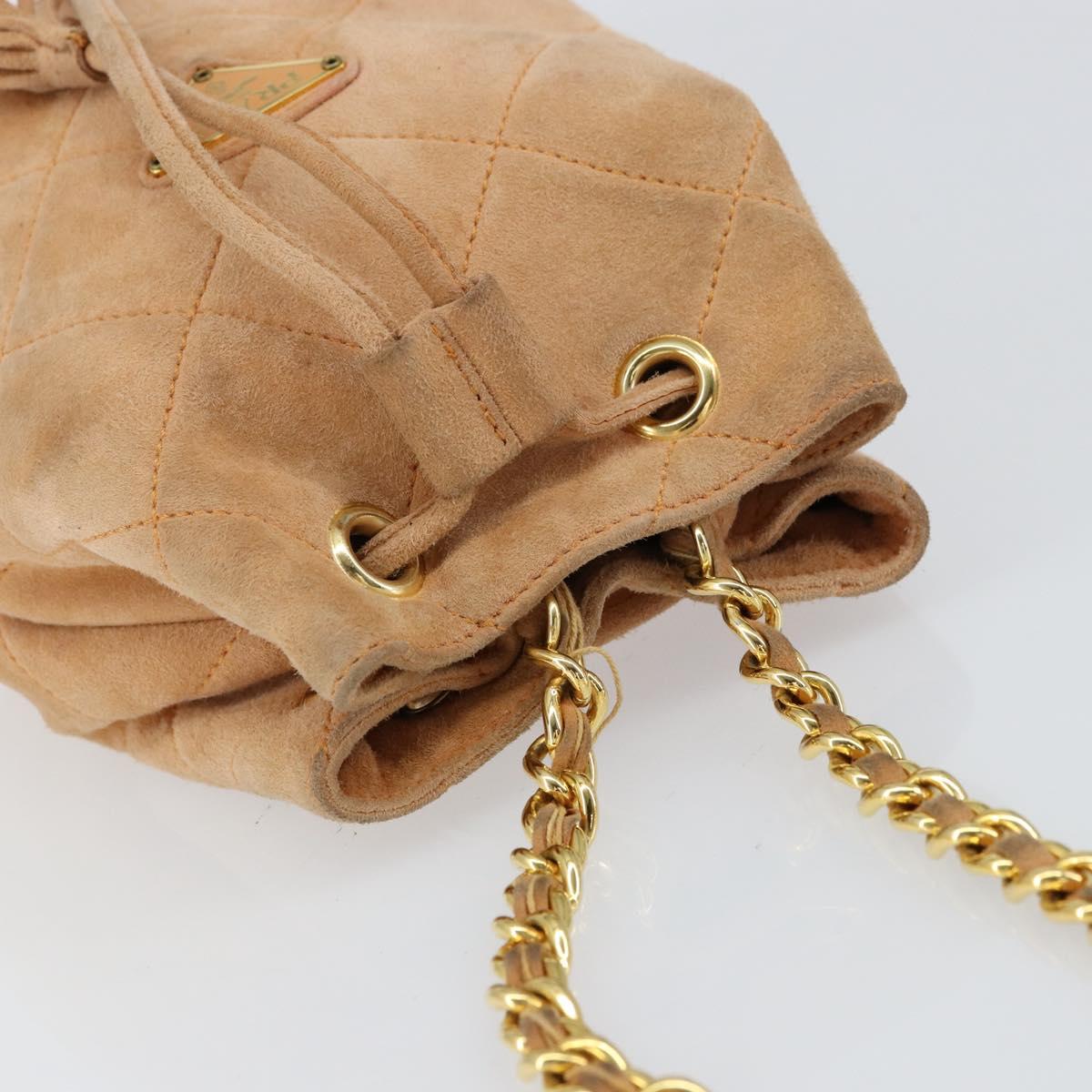 PRADA Chain Shoulder Bag Suede Orange Gold Auth bs31389