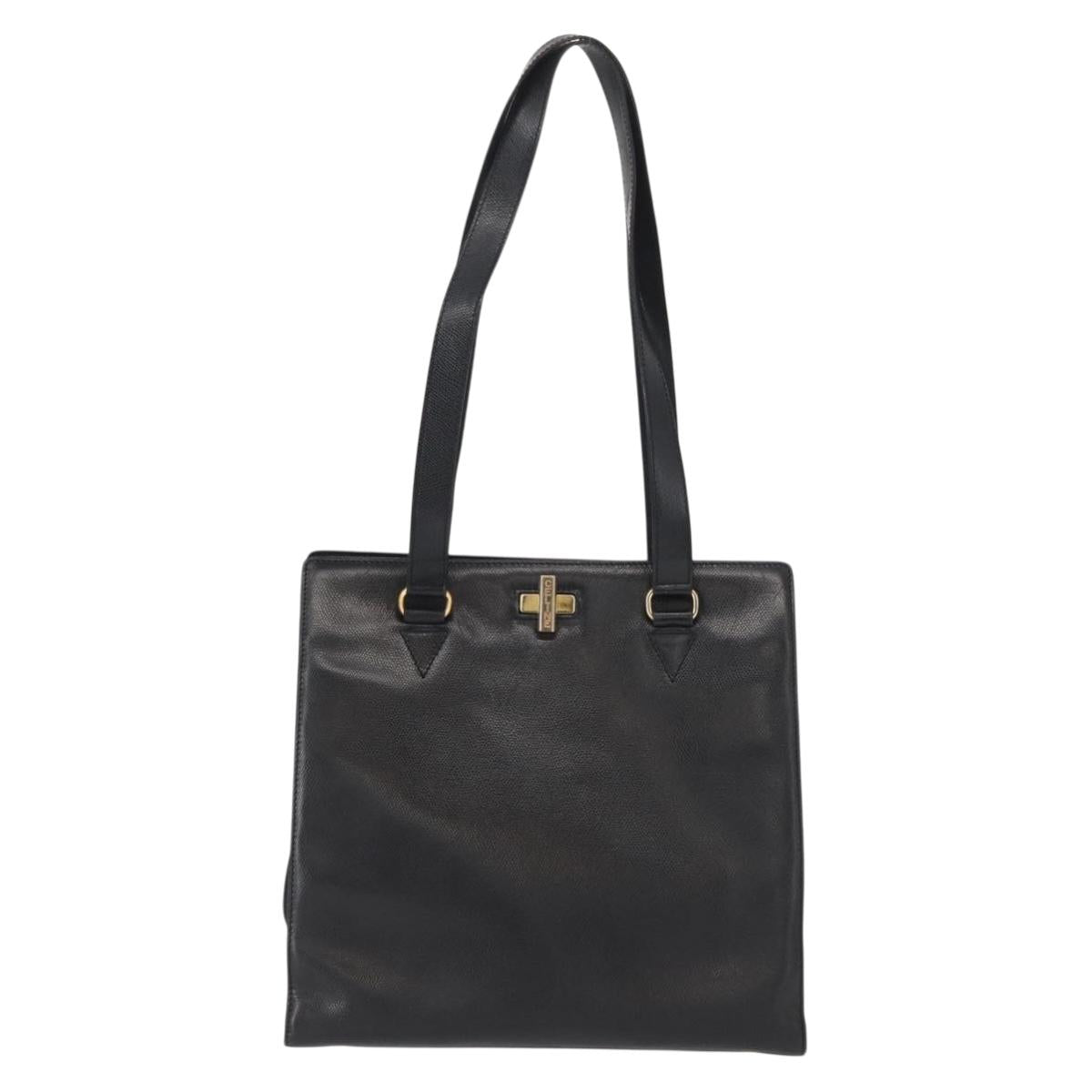 CELINE Tote Bag Leather Black Gold Auth bs31390