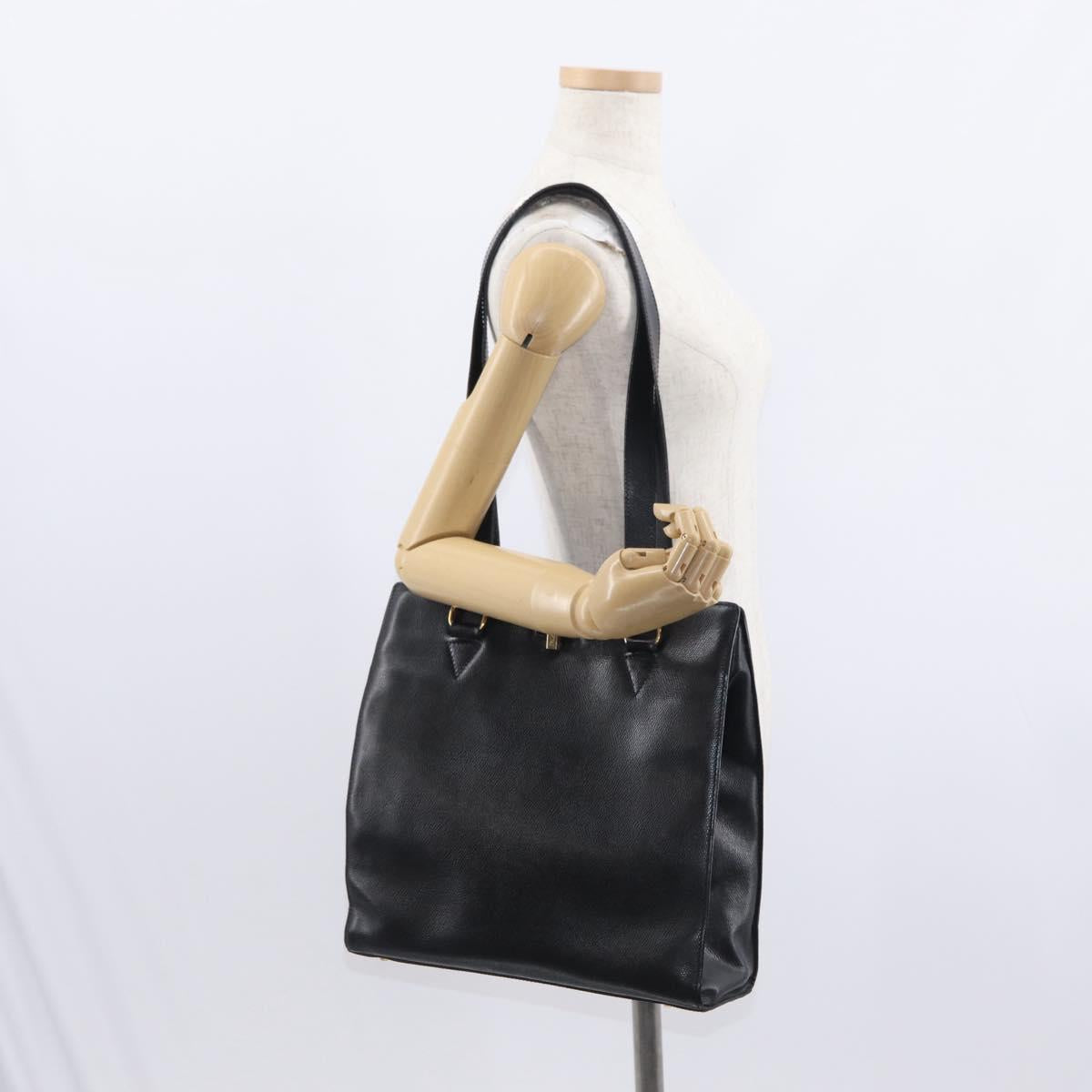 CELINE Tote Bag Leather Black Gold Auth bs31390