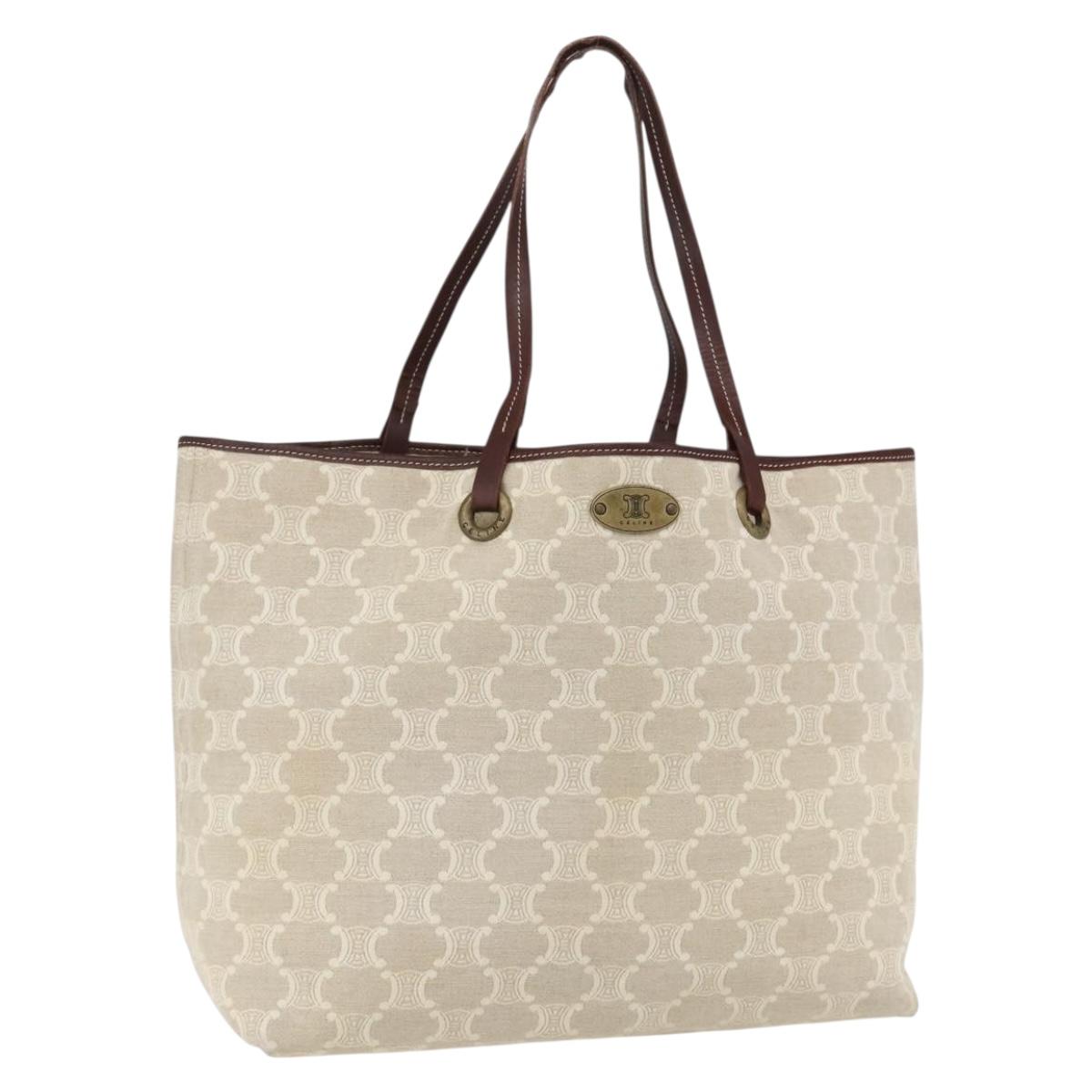 CELINE Triomphe Tote Bag Canvas Beige Auth bs31391
