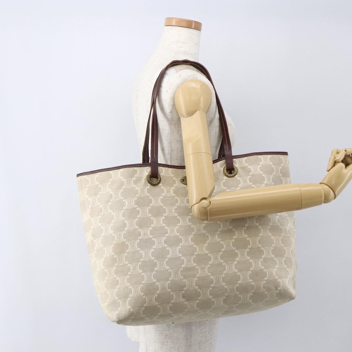 CELINE Triomphe Tote Bag Canvas Beige Auth bs31391