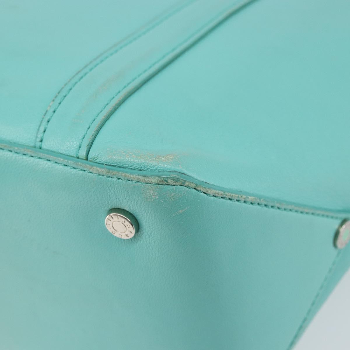 TIFFANY&Co. Hand Bag Leather Turquoise Blue Silver Auth bs31392