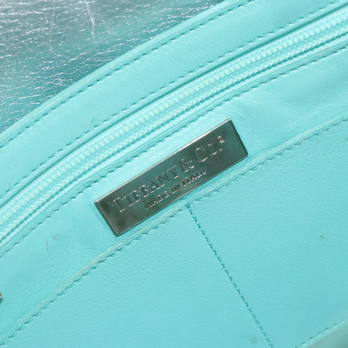 TIFFANY&Co. Hand Bag Leather Turquoise Blue Silver Auth bs31392