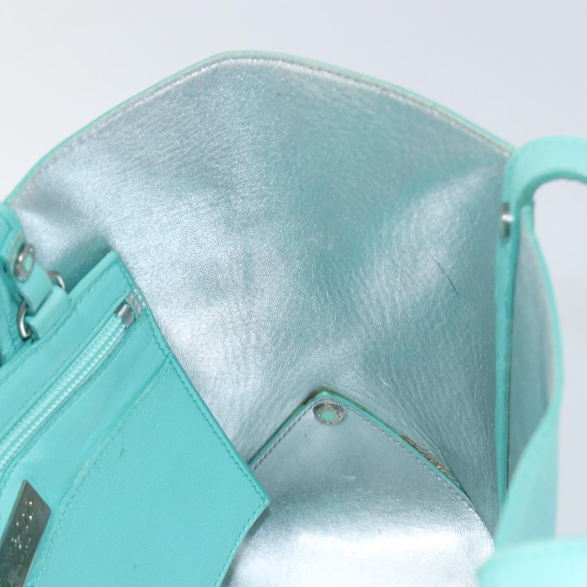 TIFFANY&Co. Hand Bag Leather Turquoise Blue Silver Auth bs31392