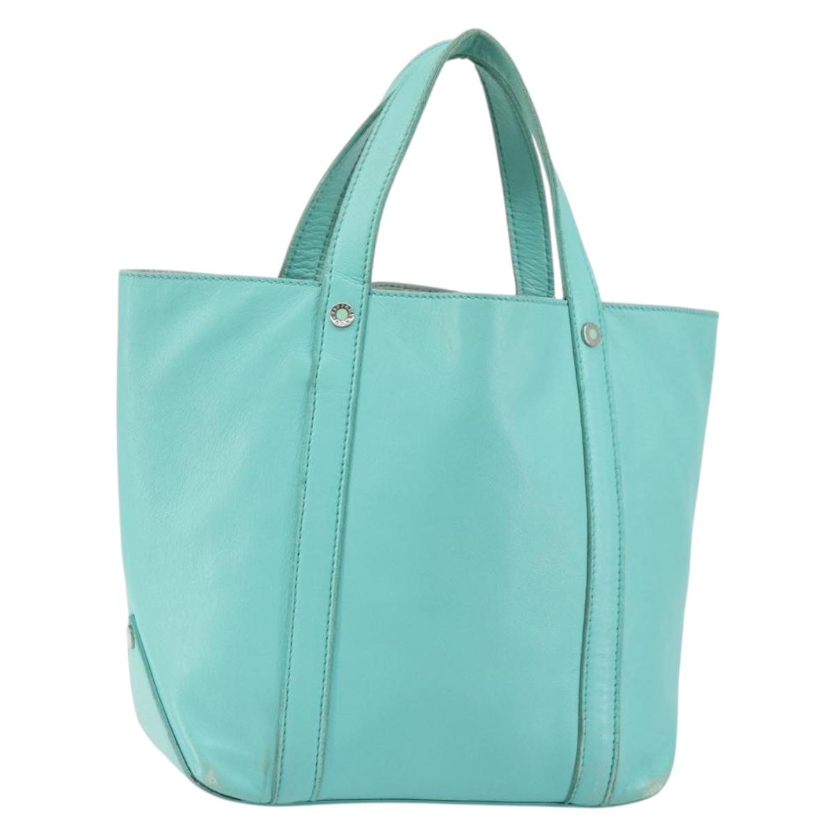 TIFFANY&Co. Hand Bag Leather Turquoise Blue Silver Auth bs31392