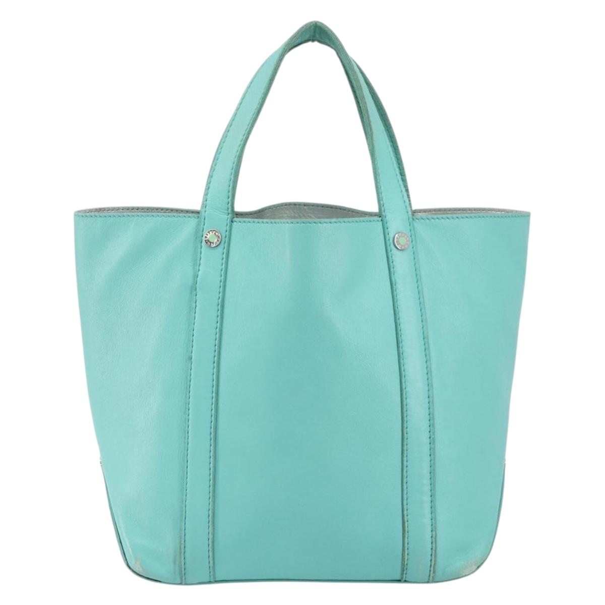 TIFFANY&Co. Hand Bag Leather Turquoise Blue Silver Auth bs31392