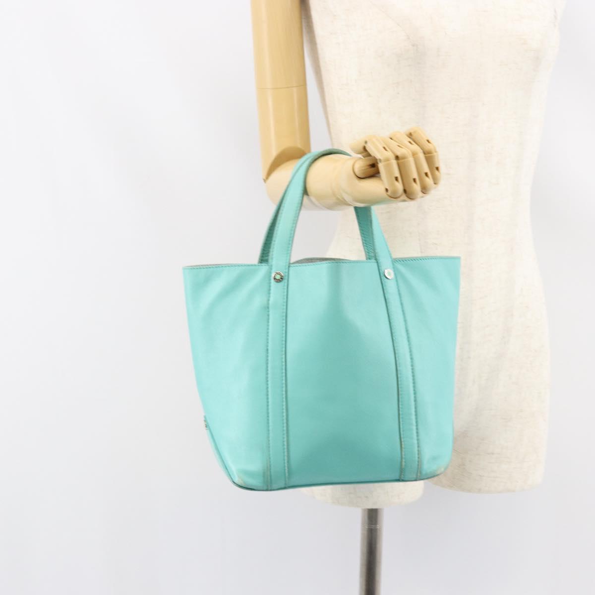 TIFFANY&Co. Hand Bag Leather Turquoise Blue Silver Auth bs31392