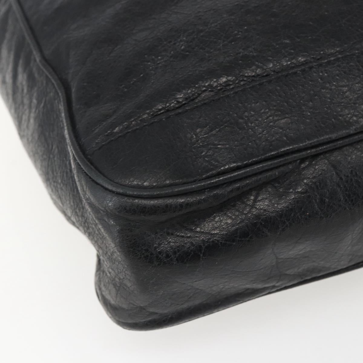 BALENCIAGA Business Bag Leather Black Silver Auth bs31393