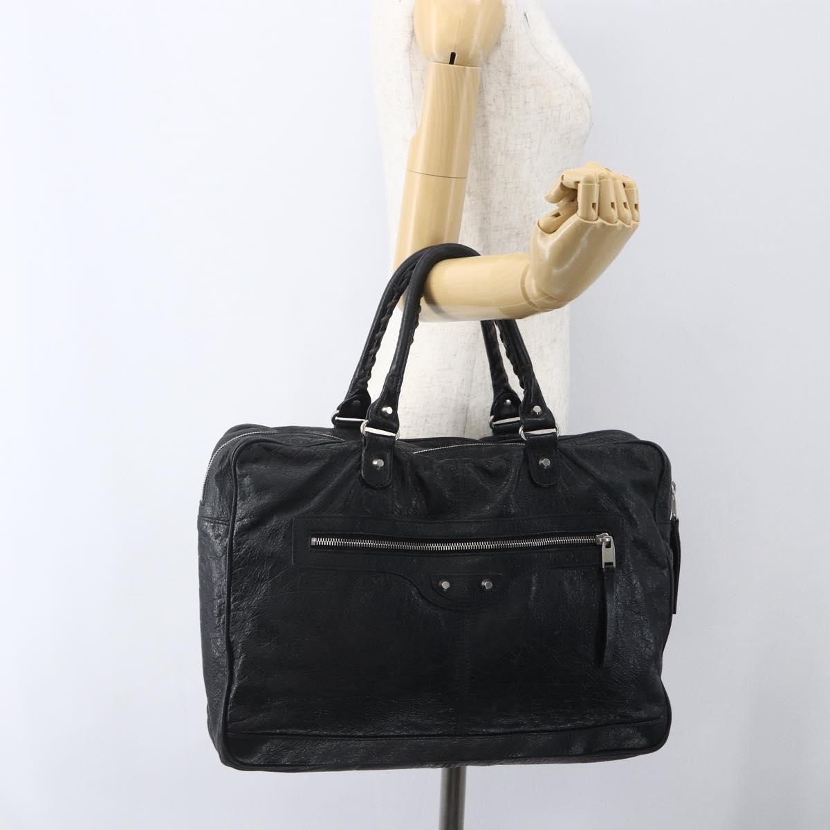 BALENCIAGA Business Bag Leather Black Silver Auth bs31393