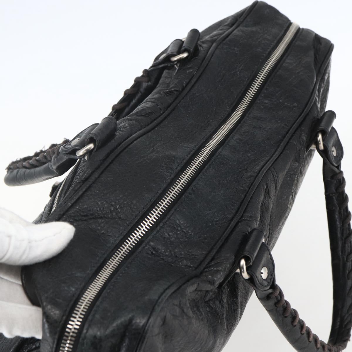 BALENCIAGA Business Bag Leather Black Silver Auth bs31393