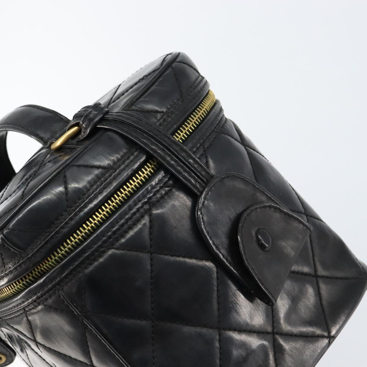 CHANEL Matelasse Vanity Pouch Enamel Black Gold CC Auth bs31398