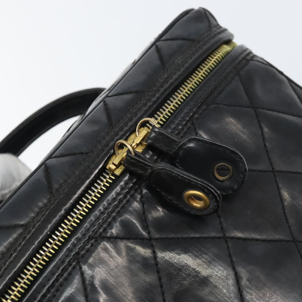 CHANEL Matelasse Vanity Pouch Enamel Black Gold CC Auth bs31398