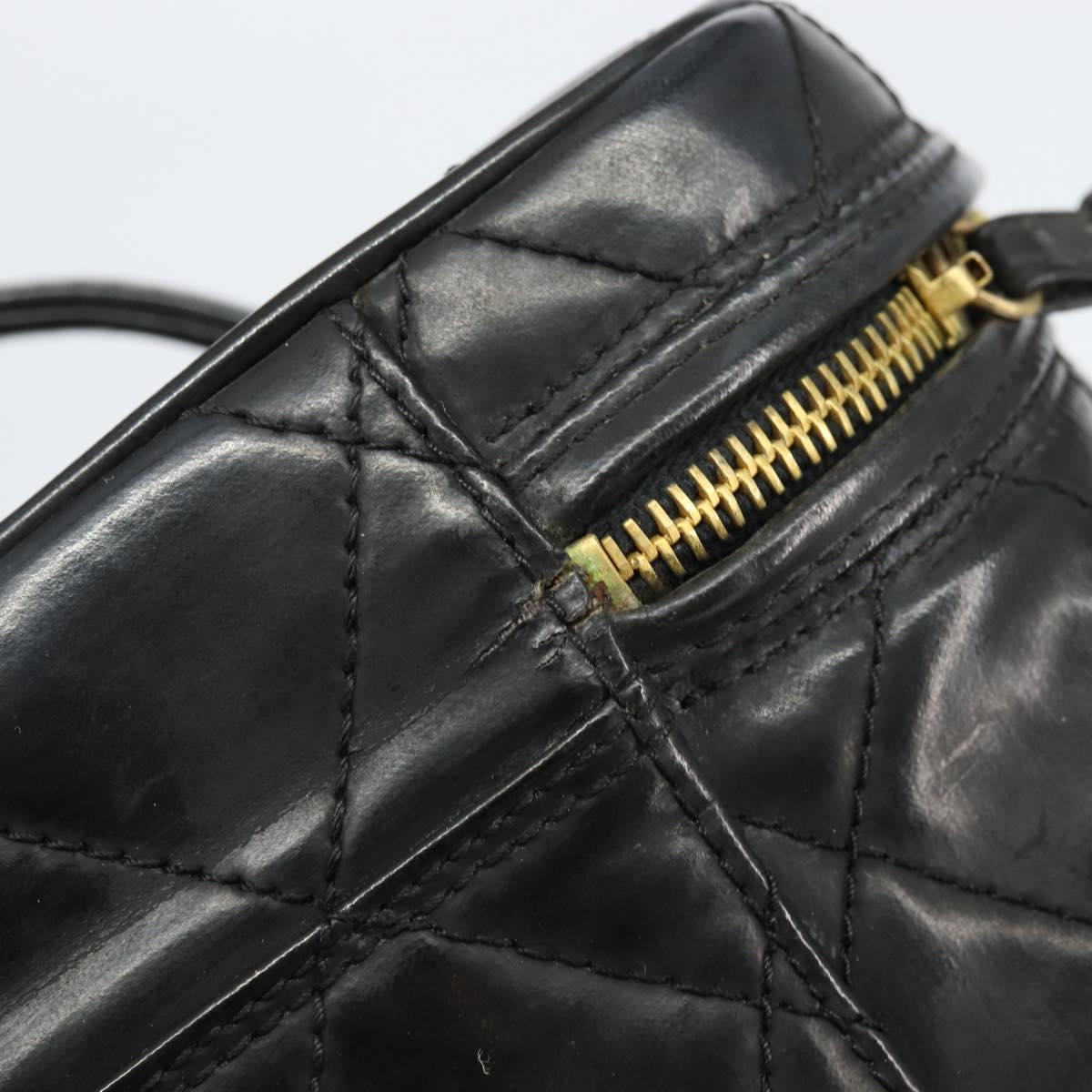 CHANEL Matelasse Vanity Pouch Enamel Black Gold CC Auth bs31398