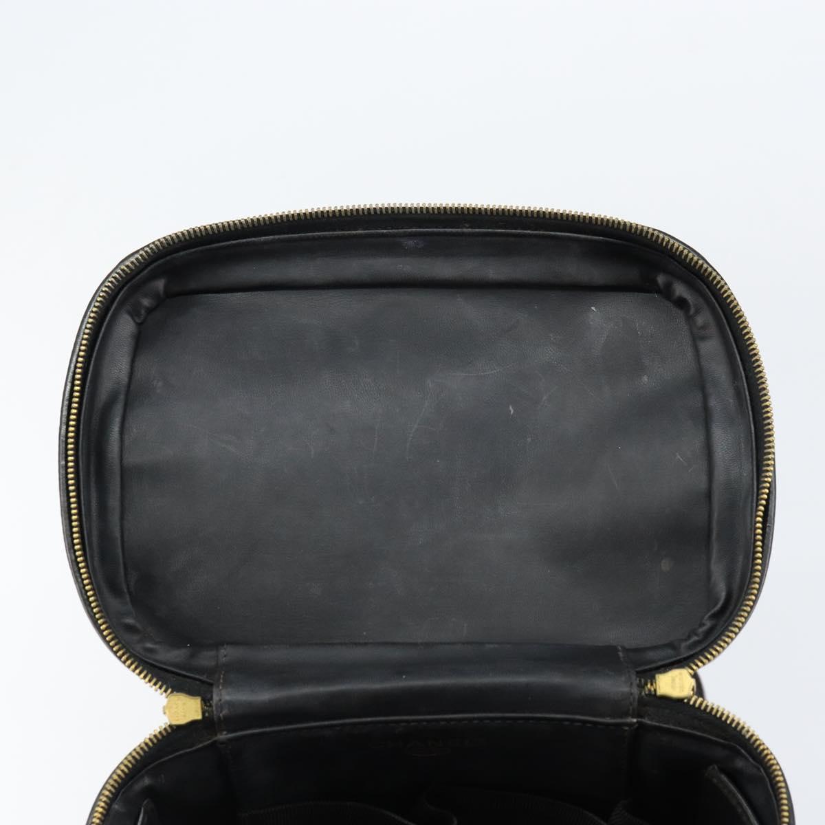 CHANEL Matelasse Vanity Pouch Enamel Black Gold CC Auth bs31398