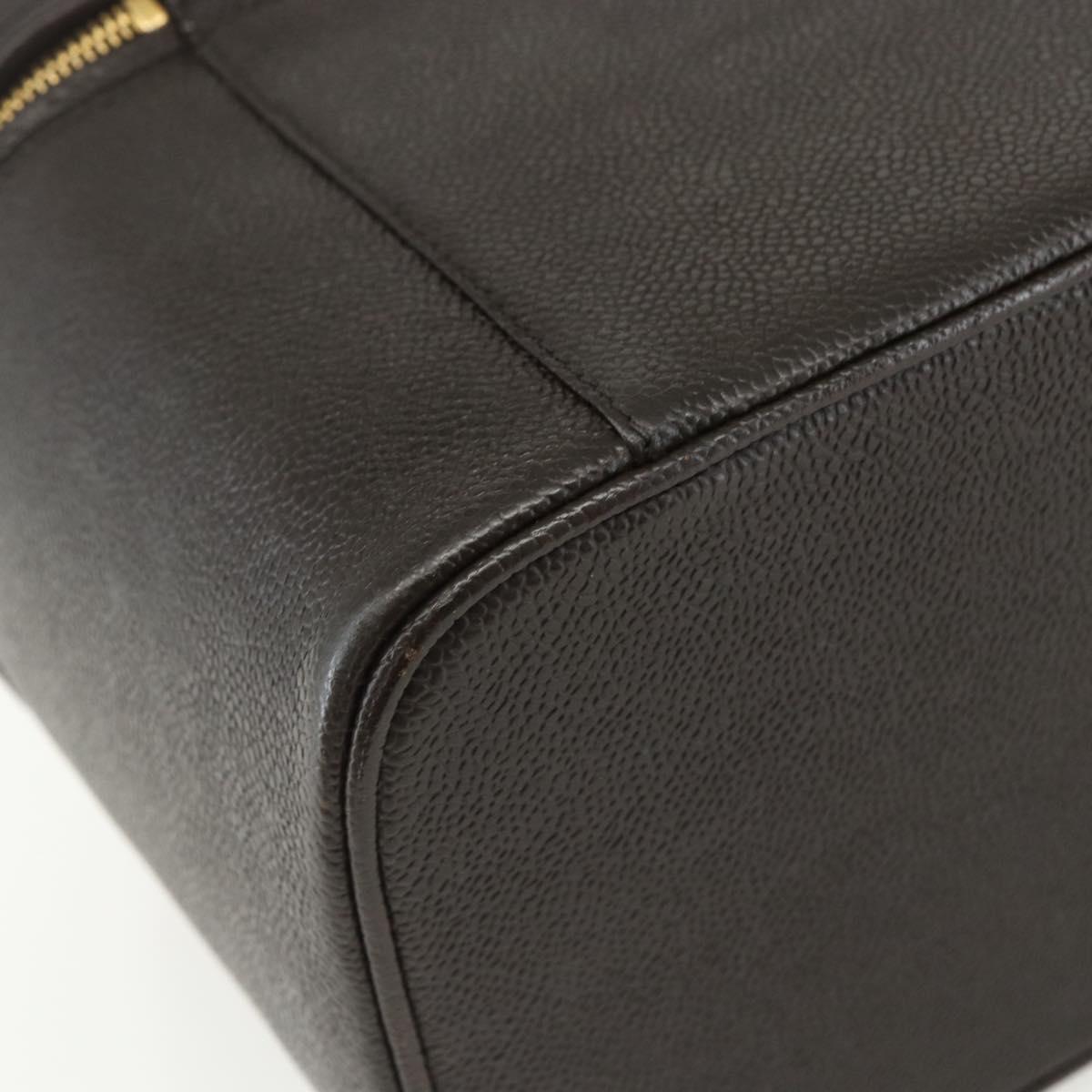 CHANEL COCO Mark Vanity Pouch Caviar Skin Brown Gold CC Auth bs31399