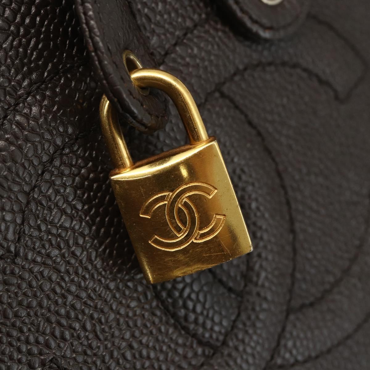 CHANEL COCO Mark Vanity Pouch Caviar Skin Brown Gold CC Auth bs31399