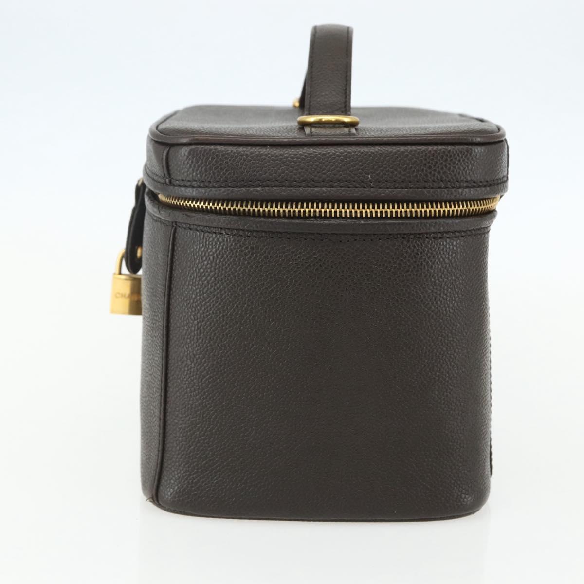 CHANEL COCO Mark Vanity Pouch Caviar Skin Brown Gold CC Auth bs31399