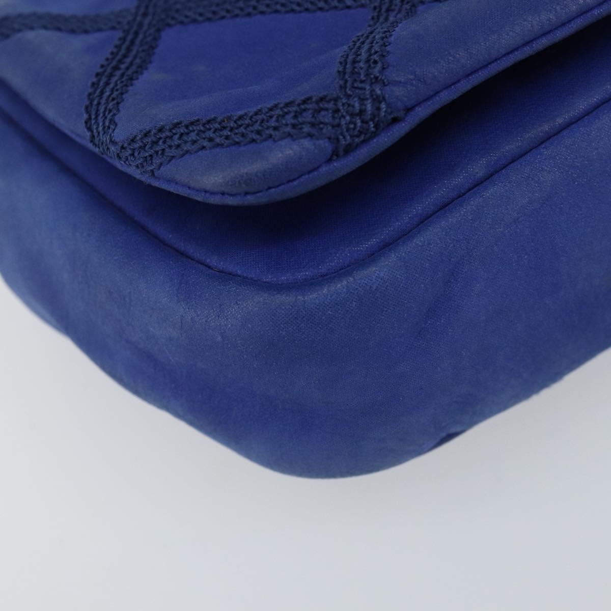 CHANEL Chain Matelasse Shoulder Bag Lamb Skin Blue Silver CC Auth bs31400