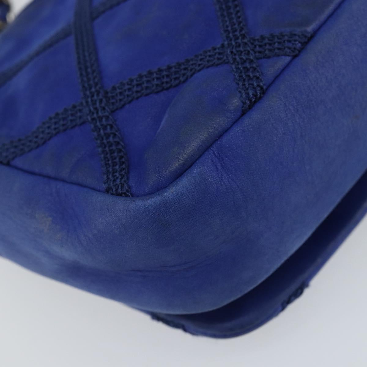 CHANEL Chain Matelasse Shoulder Bag Lamb Skin Blue Silver CC Auth bs31400