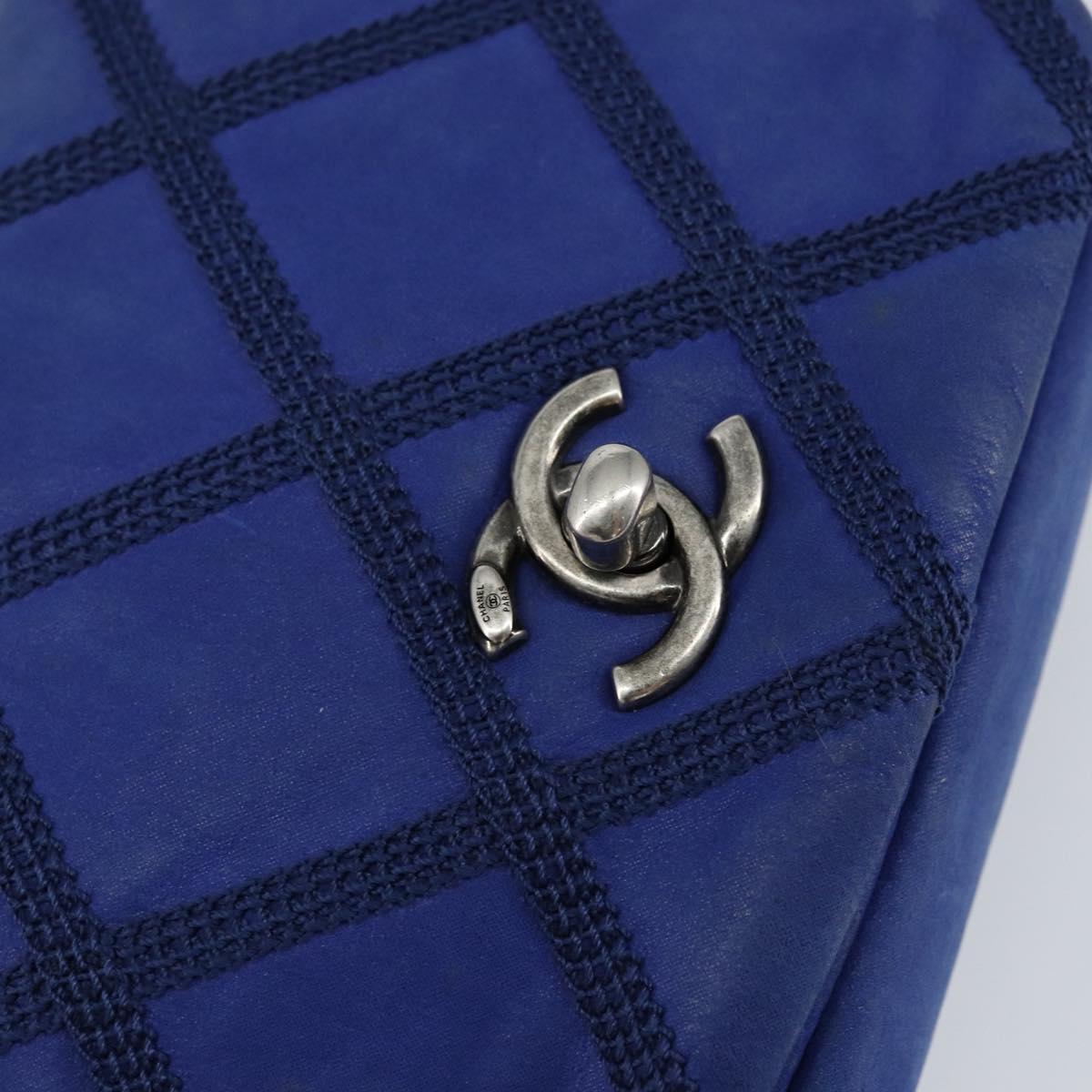 CHANEL Chain Matelasse Shoulder Bag Lamb Skin Blue Silver CC Auth bs31400