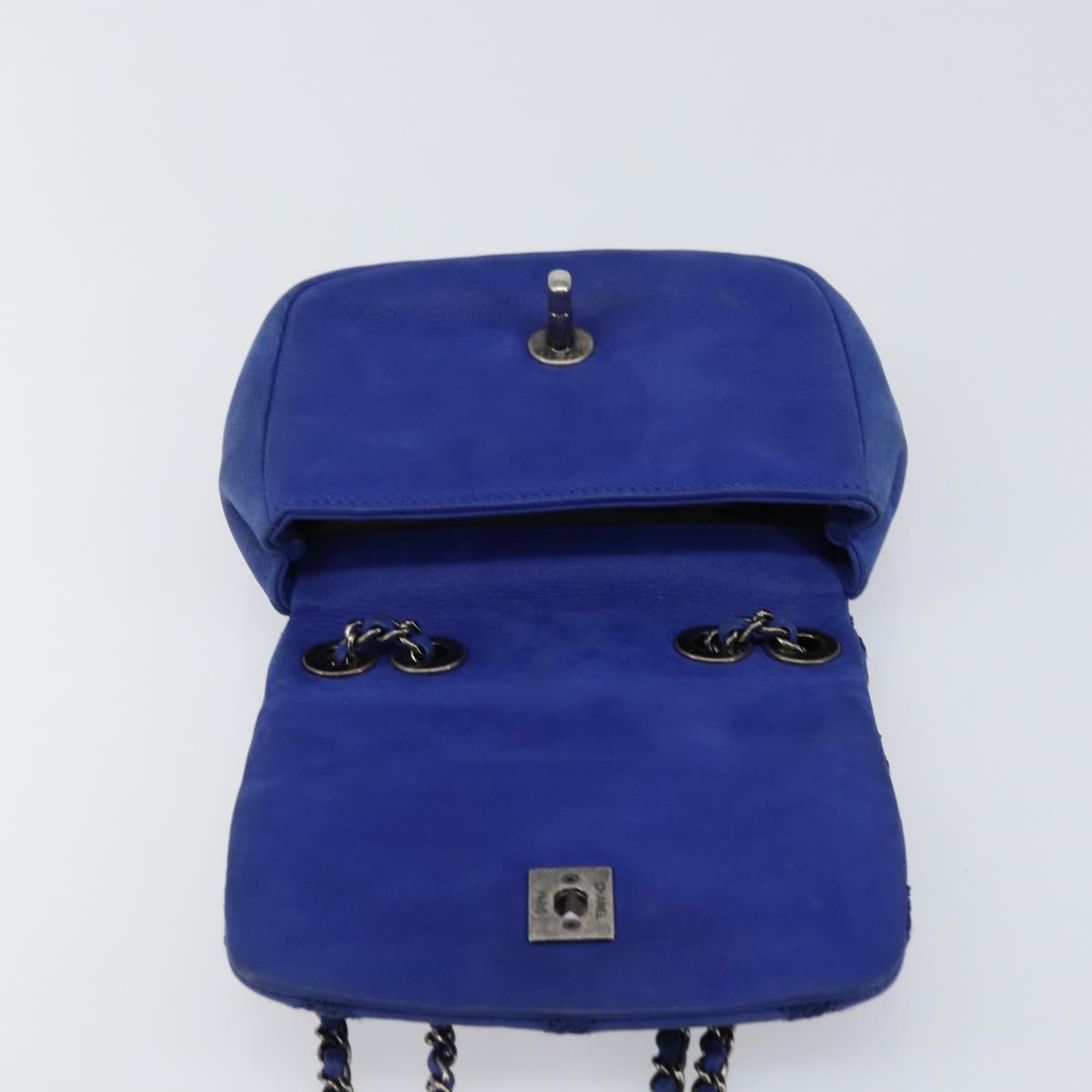 CHANEL Chain Matelasse Shoulder Bag Lamb Skin Blue Silver CC Auth bs31400