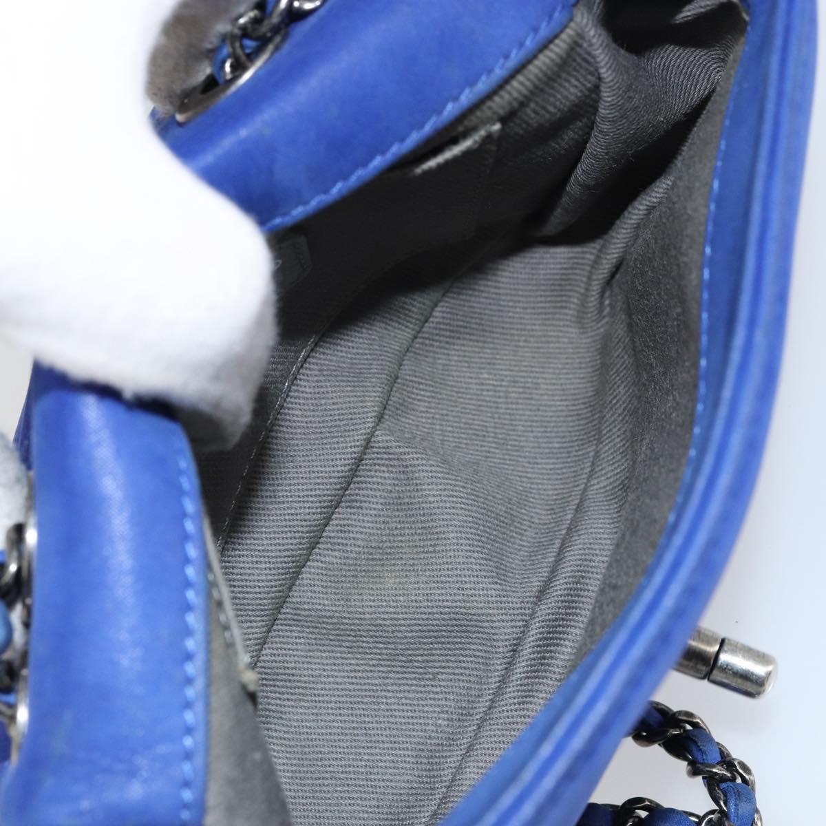 CHANEL Chain Matelasse Shoulder Bag Lamb Skin Blue Silver CC Auth bs31400