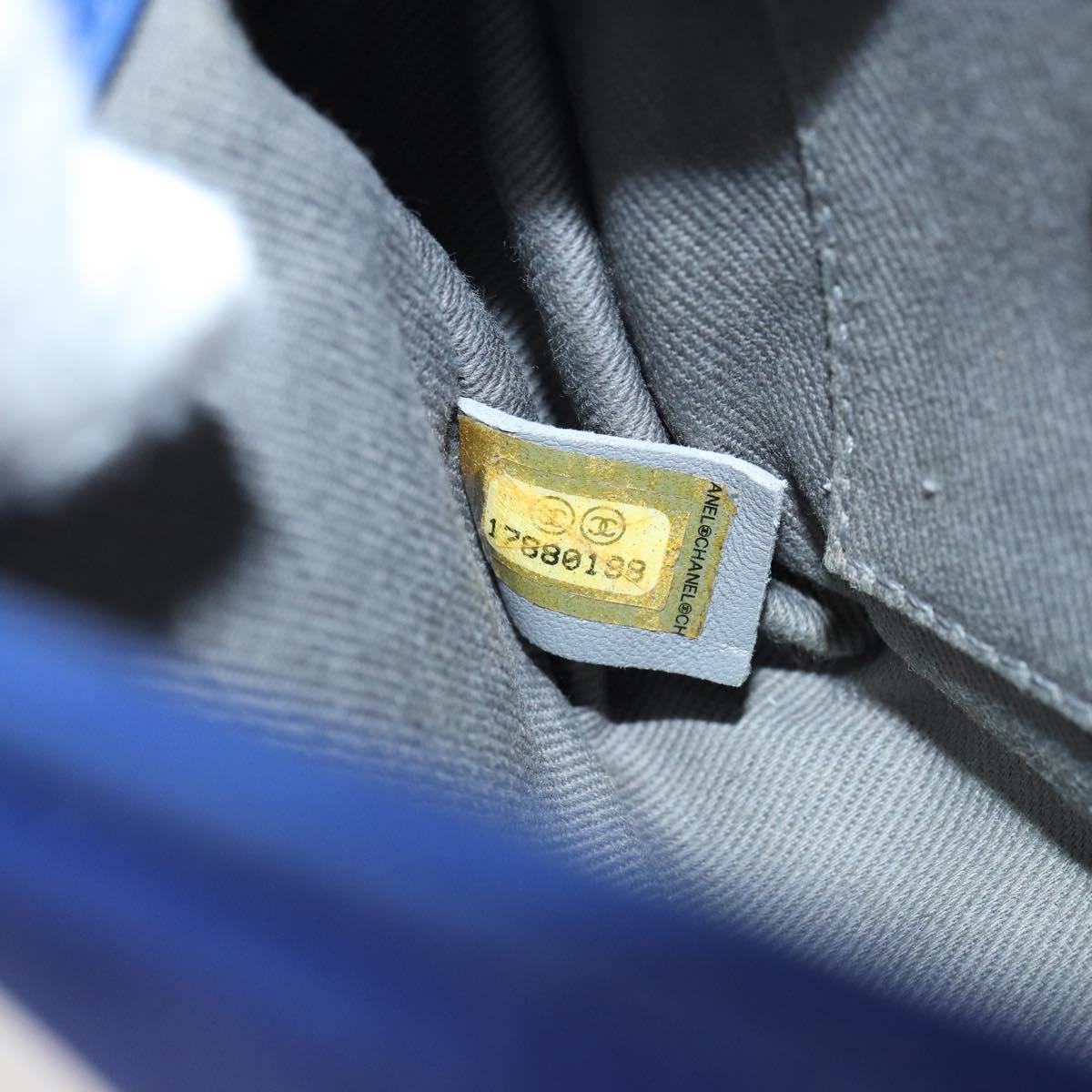 CHANEL Chain Matelasse Shoulder Bag Lamb Skin Blue Silver CC Auth bs31400