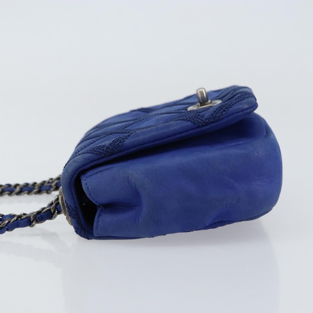 CHANEL Chain Matelasse Shoulder Bag Lamb Skin Blue Silver CC Auth bs31400
