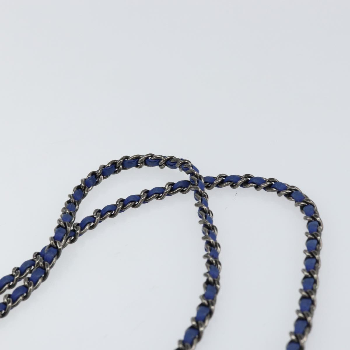 CHANEL Chain Matelasse Shoulder Bag Lamb Skin Blue Silver CC Auth bs31400