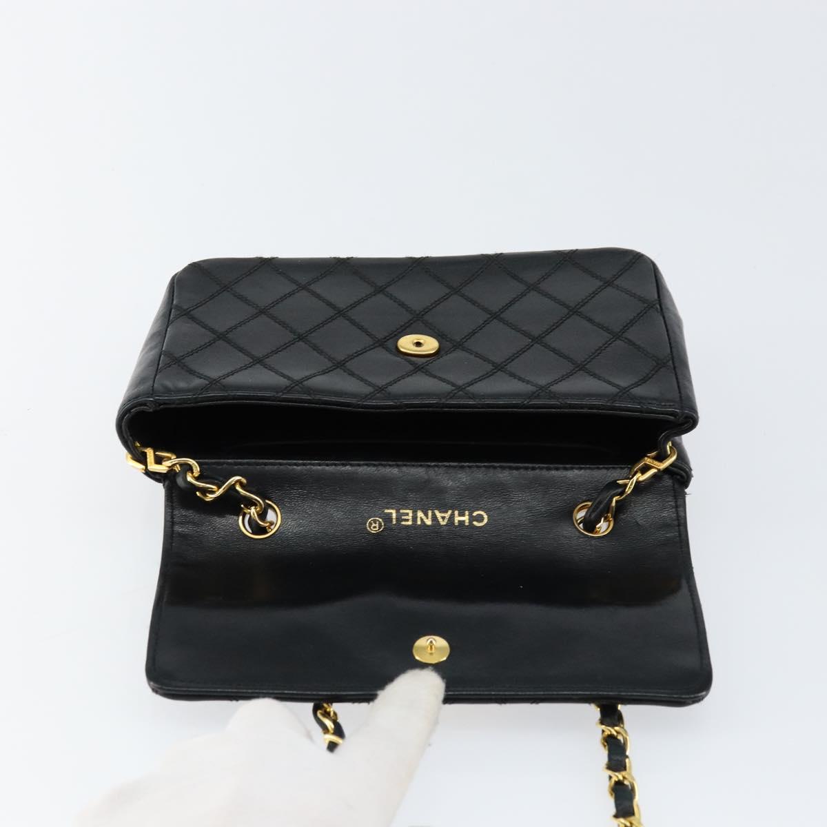 CHANEL Chain Bicolore Shoulder Bag Lamb Skin Black Gold CC Auth bs31401