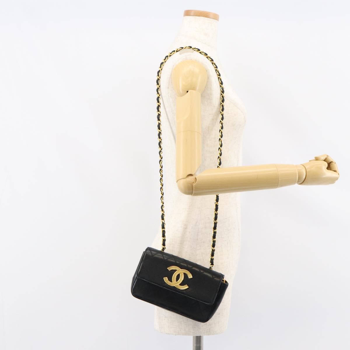 CHANEL Chain Bicolore Shoulder Bag Lamb Skin Black Gold CC Auth bs31401