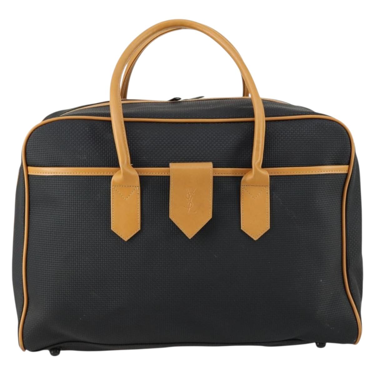 SAINT LAURENT Boston Bag PVC Leather Black Brown Auth bs31406