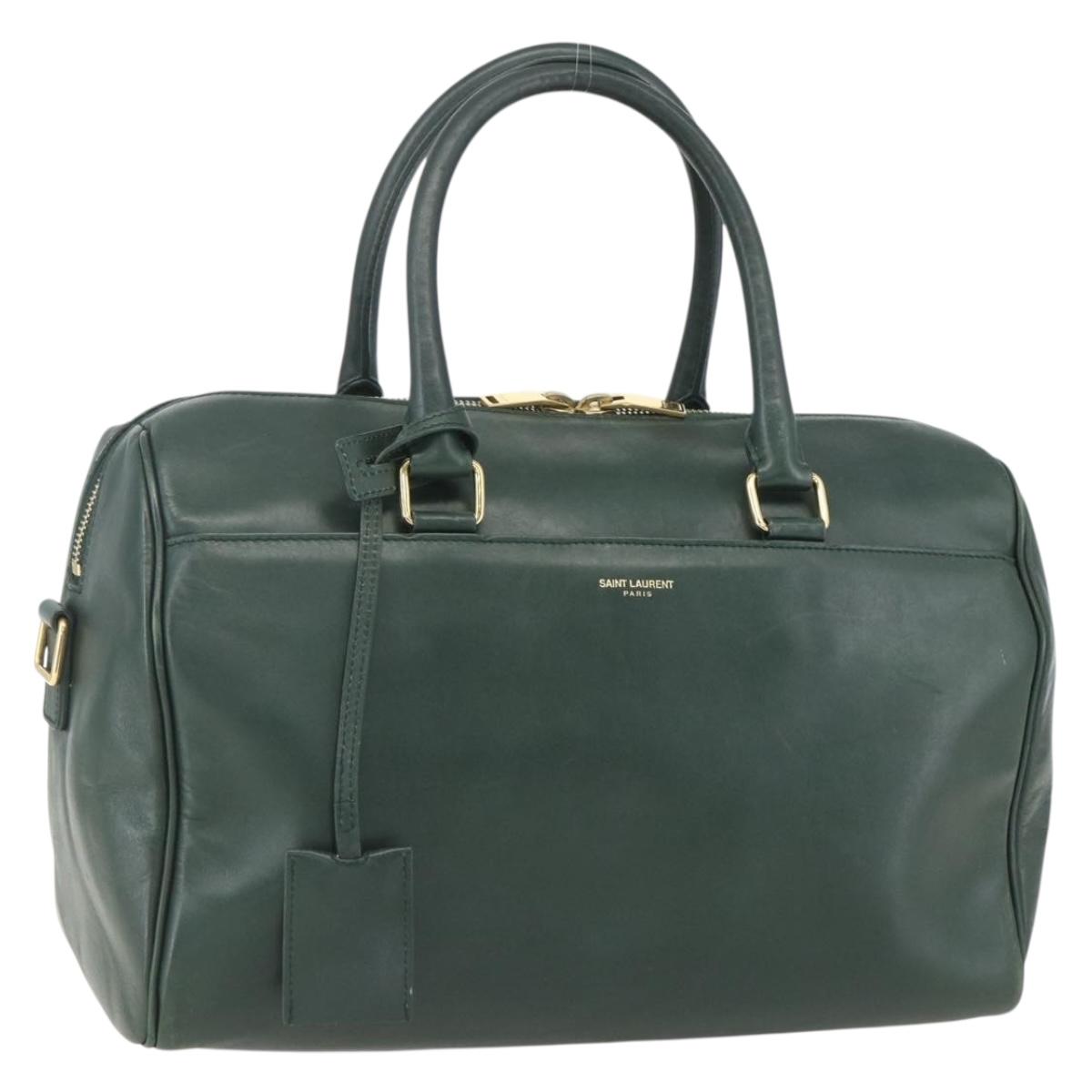 SAINT LAURENT Baby Duffel Hand Bag Leather Green Gold 322049 Auth bs31407
